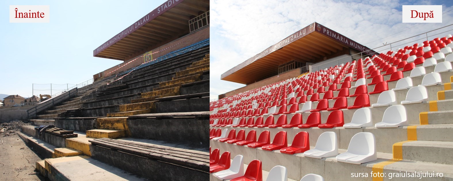 Vești bune pentru iubitorii de fotbal: Tribuna Stadionului municipal din Zalău a fost modernizată